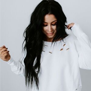 Stylish White Distressed Women's Sweatshirt